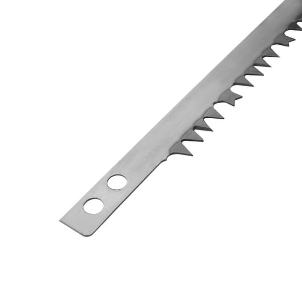 Close-up of the WOKIN 24-inch Garden Saw Blade showing dual mounting holes at the end for secure attachment