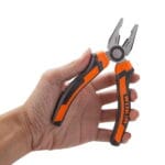 A hand holding WOKIN 6 inch combination pliers to demonstrate size and comfortable grip in use.
