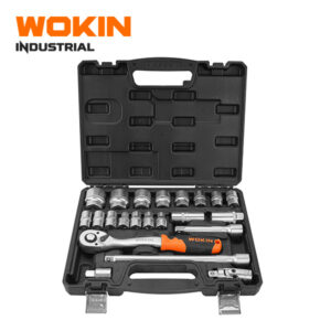 Wokin Industrial 22PCS 1/2 inch drive socket set with ratchet handle, extension bars, spark plug sockets, and universal joint in a blow mold case