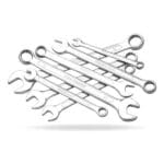 Full set of WOKIN combination spanners scattered to display both the open ends and 12-point ring ends in various sizes.