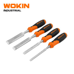 WOKIN Industrial 4-Piece Bevel Edge Wood Chisel Set (8, 12, 20, 26mm), Heavy Duty Cr-V Woodworking Chisels with Steel Strike Caps