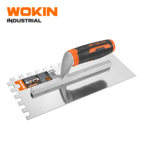 Wokin Industrial stainless steel notched plastering trowel with plastic soft grip handle for tile installation and adhesive spreading
