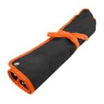 WOKIN combination spanner set rolled up in a portable black canvas pouch tied with an orange strap for easy transport.