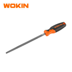 Wokin square steel file hand tool with ergonomic orange and black soft grip handle for filing slots, keyways, and rectangular holes