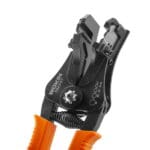 Close-up of the front head of WOKIN wire stripper showing precise wire gauge markings from 1.0 to 3.2mm