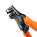 Close-up detail of the stripping jaws and cutting blades on WOKIN wire stripper