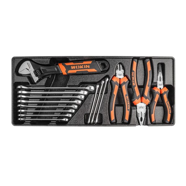 The third layer of the Wokin 98pcs tool chest set including pliers and wrenches