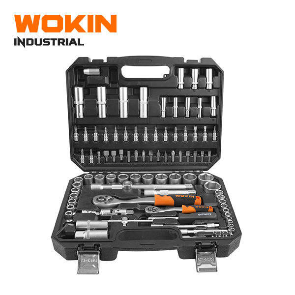 Wokin Industrial 94PCS 1/4 and 1/2 inch drive socket set complete mechanics tool kit with ratchets, deep sockets, and bits in a storage case