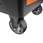Close-up of the wheels on the Wokin 163pcs roller cabinet tools set