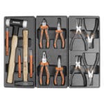 Drawer 2 from Wokin 163pcs roller cabinet tools set showing hammers, pliers, punches, and chisels