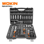 Wokin Industrial 197PCS socket set master mechanics tool kit with 3 ratchet handles, deep sockets, and screwdriver bits in a black case