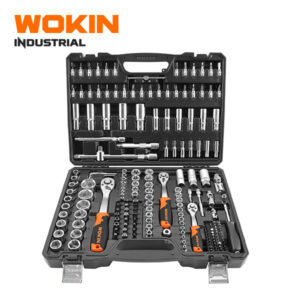 Wokin Industrial 197PCS socket set master mechanics tool kit with 3 ratchet handles, deep sockets, and screwdriver bits in a black case