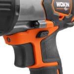 Close-up of Wokin 20V Li-ion Brushless Cordless Impact Wrench handle, trigger, and forwardreverse switch
