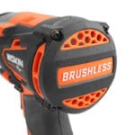 Close-up of the head of the Wokin 20V Li-ion Brushless Cordless Impact Wrench showing brushless motor branding