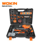 Wokin Industrial 116PCS household tool set with electric impact drill, claw hammer, pliers, screwdrivers, and spirit level in a black case