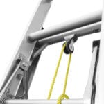 Close-up of the pulley and rope extension mechanism on a Wokin extension ladder