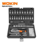 Wokin Industrial 53PCS 1/4 inch drive socket set featuring ratchet wrench, deep sockets, and screwdriver bits in a black case.