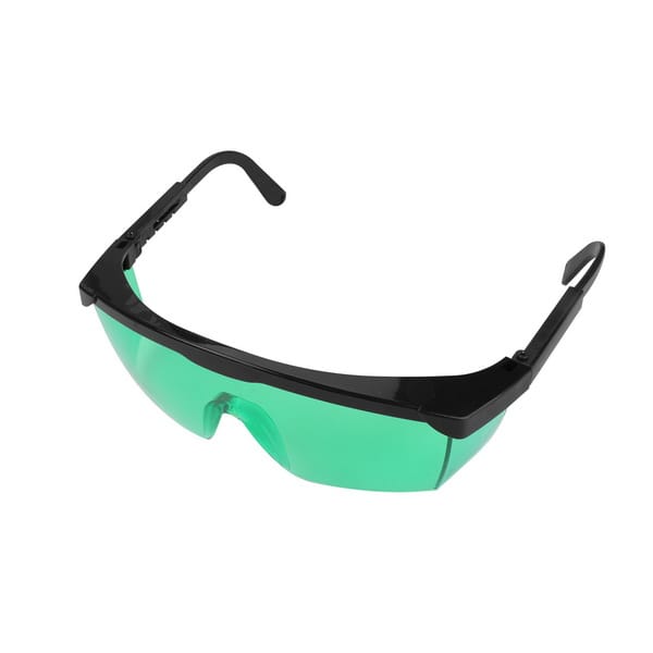 Green-tinted safety glasses with black frame designed for laser protection during use of WOKIN 3D Laser Level