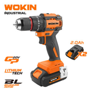 WOKIN Industrial 20V Li-Ion brushless cordless impact drill kit with two 2.0Ah lithium batteries