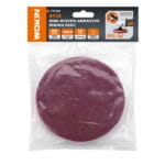 Packaging of WOKIN 2-piece non-woven abrasive round discs (Model 776701), highlighting 180mm diameter, 10mm thickness, and 400# grit aluminium oxide specs.