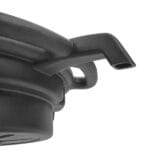 Close-up detail of the pouring spout and carry handle on the WOKIN oil drain pan, designed for easy and mess-free waste oil disposal.