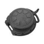 Underside of the WOKIN waste oil collection pan showing the reinforced ribbed structure for durability and the integrated pouring spout mechanism.