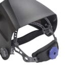 Detail view of the rear ratchet adjustment dial and comfortable padding on the WOKIN welding mask headgear
