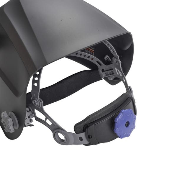 Detail view of the rear ratchet adjustment dial and comfortable padding on the WOKIN welding mask headgear