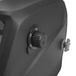 Close-up of the external shade adjustment knob on WOKIN welding helmet featuring grind mode and DIN 9-13 settings