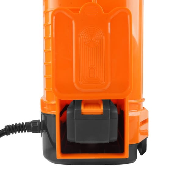 Bottom view of WOKIN 20V Cordless Pressure Sprayer showing battery compartment