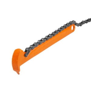Close-up of the orange handle of WOKIN 9 inch chain wrench
