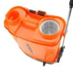 Top view of WOKIN 20V Cordless Pressure Sprayer showing dual fill openings and mesh filter