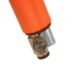 Close-up detail of the brass air flow regulator valve with MAX and MIN indicators located at the bottom of the WOKIN air sander handle.