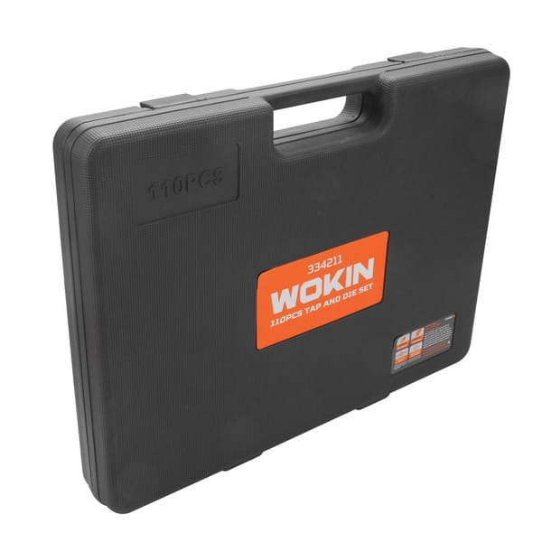 Durable black plastic carrying case for WOKIN 110pcs threading tool kit with secure latches