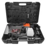 Internal view of the hard storage case with the WOKIN 1800W magnetic drill and accessories securely organized.