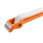 Close-up detail of the WOKIN strap wrench showing the durable white nylon strap threaded through the orange powder-coated metal handle.