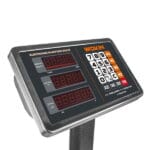 Close-up of the WOKIN Electronic Platform Scale digital monitor showing LED screens for weight, unit price, total, and the control keypad.