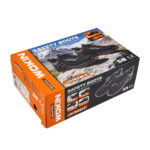 Retail packaging for WOKIN SB-rated safety boots, displaying multi-protection features including impact resistance, breathability, and anti-slip soles.