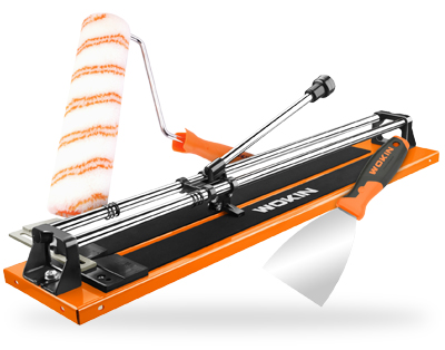 WOKIN painting and masonry tools including manual tile cutter, paint roller, and wall scraper