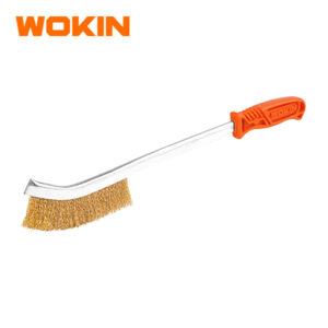 WOKIN 15-Inch (380mm) Long Reach Copper-Coated Steel Wire Scratch Brush, Curved Metal Cleaning Brush for Rust, Paint, and Weld Slag Removal