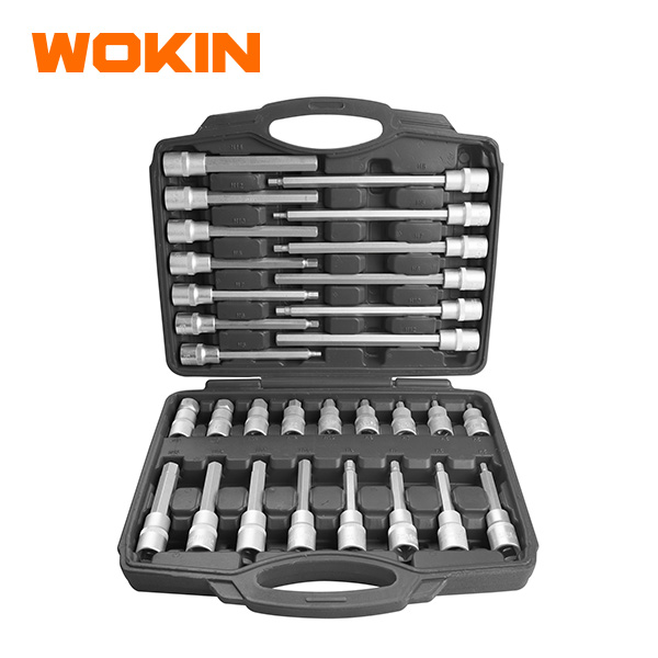 WOKIN 30-Piece Master Bit Socket Set, Extra Long Hex Torx and Spline Sockets with Blow Mold Case for Automotive Repair