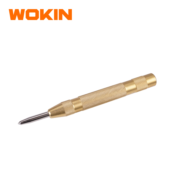 WOKIN 5-Inch (125mm) Brass Automatic Center Punch, Spring-Loaded Hole Punch Tool with Adjustable Tension for Metal Drilling and Woodworking