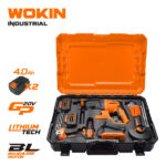 WOKIN Industrial GP 20V Brushless Cordless 3-Tool Combo Kit with SDS-Plus Rotary Hammer, Hammer Drill, Angle Grinder, Two 4.0Ah Batteries, and Hard Case
