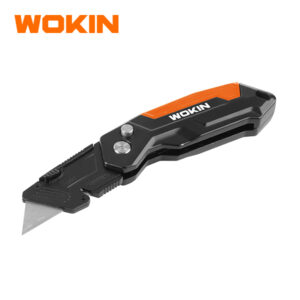 WOKIN Heavy Duty Folding Utility Knife, Quick Change Lockback Pocket Box Cutter with 61x19mm Trapezoid Blade and String Cutter