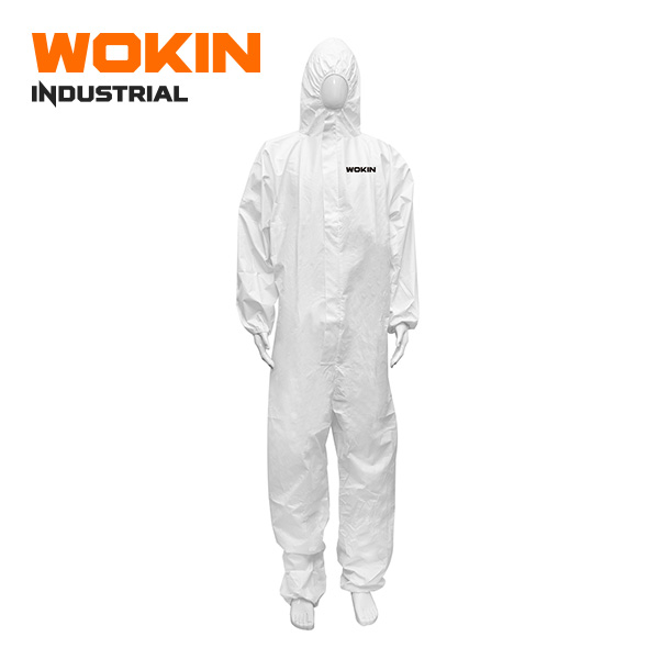 WOKIN Industrial Disposable Protective Coveralls with Hood, Heavy Duty White Safety Suit for Hazardous Dust, Chemical Splash, and Industrial Painting