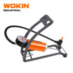 WOKIN Industrial Single Cylinder Foot Pump with Pressure Gauge, Heavy Duty Tire Air Inflator with Dual Valve for Cars, Bikes, and Motorcycles