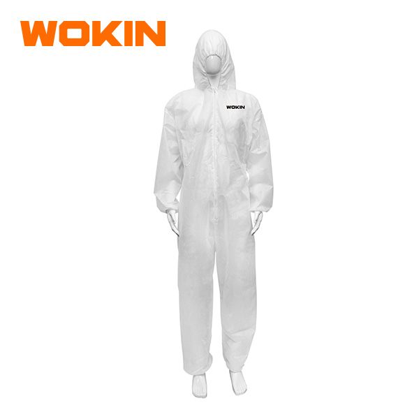 WOKIN White Disposable Protective Coveralls with Hood, Full Body Painter Suit with Elastic Wrists and Ankles for Spray Painting and Dust Protection